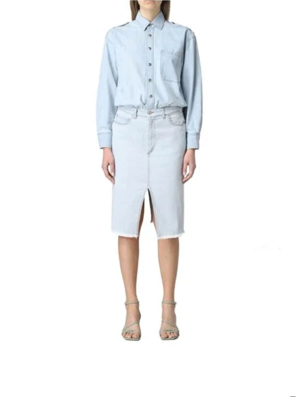 Stella McCartney Light Blue Denim Midi Skirt with Back Slit